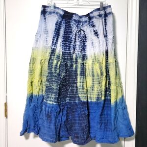 Cato Size 22/24W Womens Blue & Yellow Tie-Dye Skirt with Lining & Drawstring